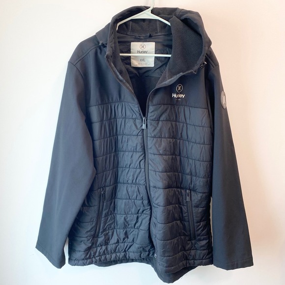Hurley Other - Hurley Jacket Mens XXL Black Hybrid Puffer Softshell Hooded Full Zip SONORA Coat